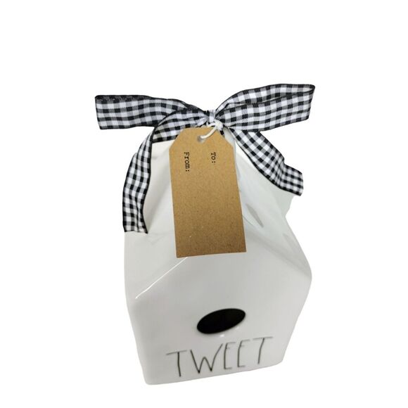 Farmhouse Rae Dunn Ceramic Garden Birdhouse "Tweet" Outdoor Stand Hanging - Picture 7 of 10